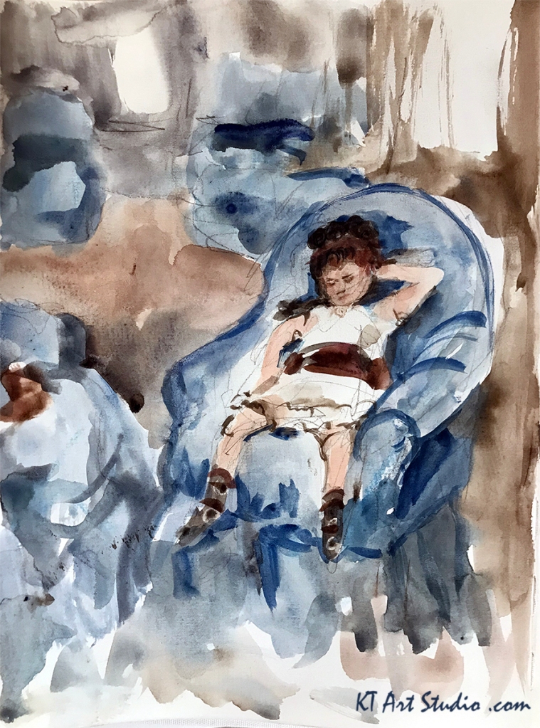 Little Girl in Blue Armchair