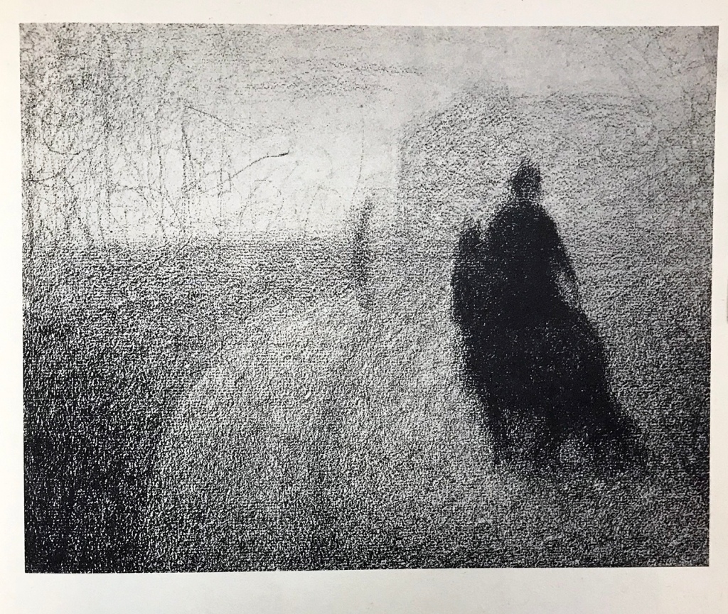 conte crayon drawing of figure on horse